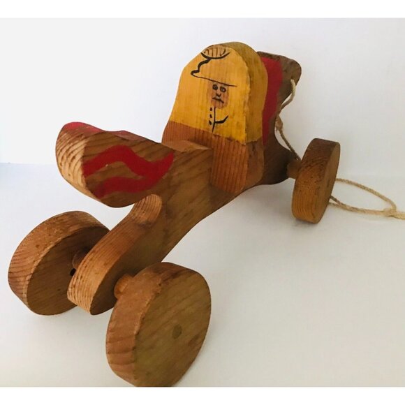 Handmade Wood Pull Toy Horse Rider Tilted Wobble Wheels Hand Painted - Picture 6 of 13